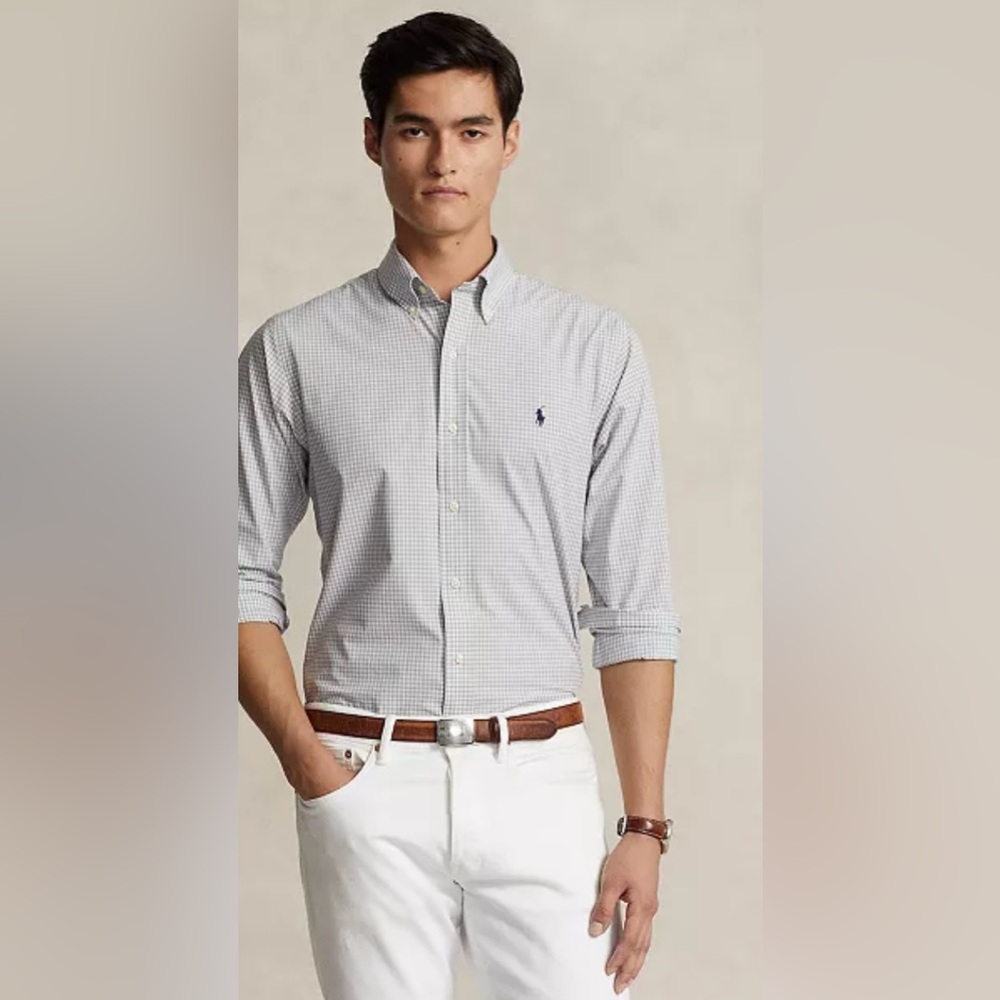 Ralph Lauren men’s size L classic fiit button up shirt, white with gray stripes